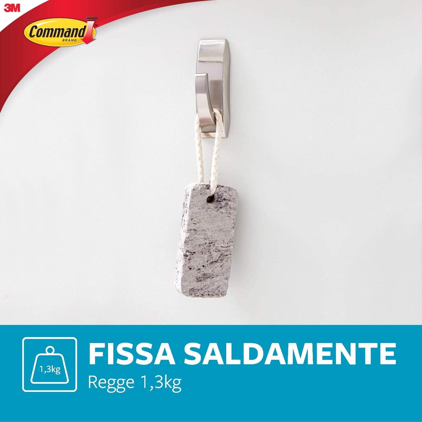 Gancio Classico Metallico Command 16807 , Resistente all'Acqua, Tenuta 0.5 kg, Rettangolare, Argento