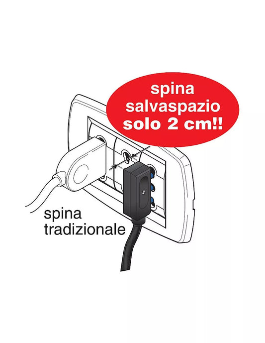 Spina Salvaspazio 10a 2p+T, 250 V, Uscita Cavo A 90� Nero POLY POOL