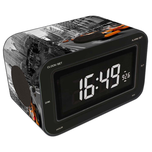 Radio Sveglia con radio AM/FM, Display LCD, Motivo New York, colore Nero, Bigben Interactive